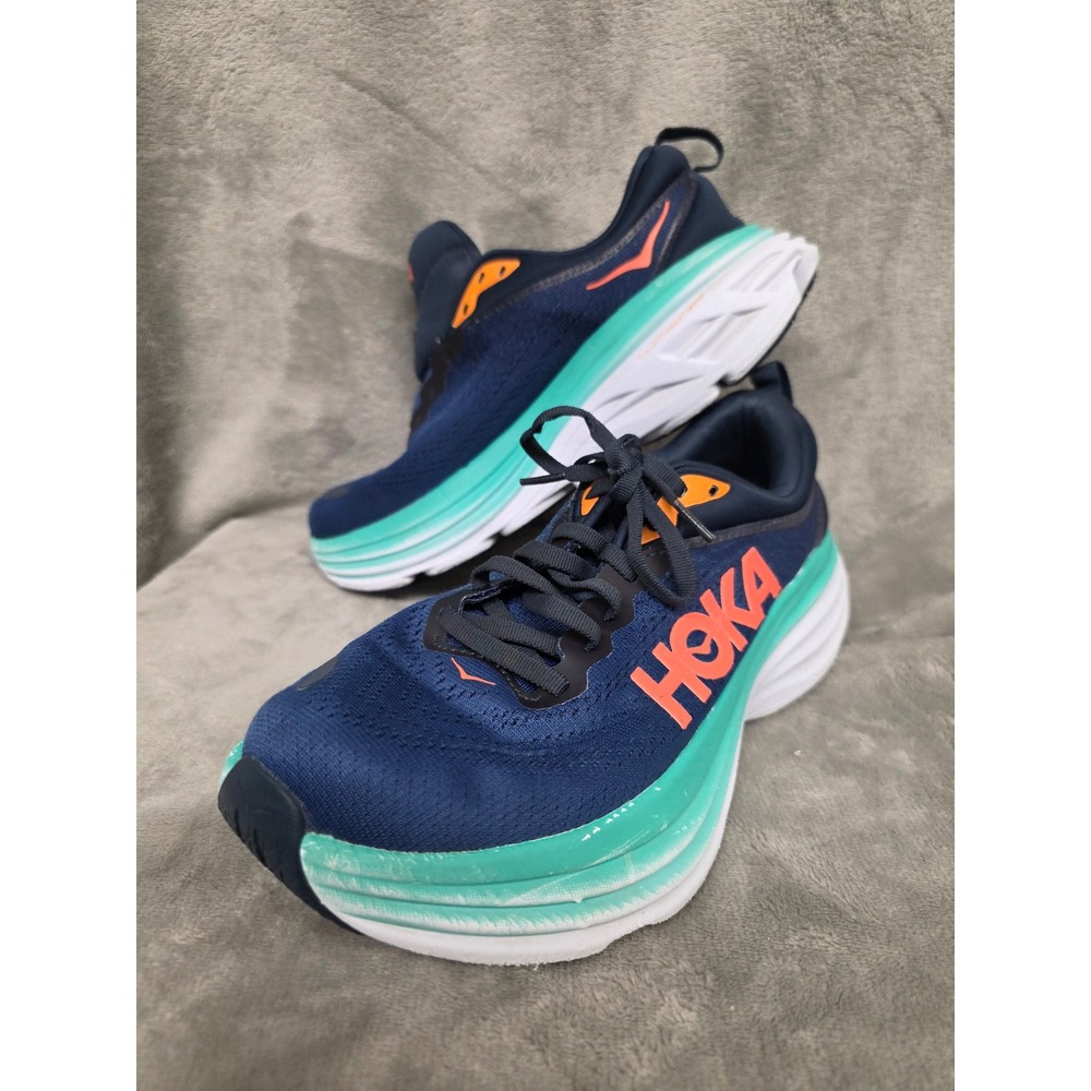 Hoka Bondi 8 Womens Running Shoes Navy Teal Orange Sneakers 1127952 Size 8.5B